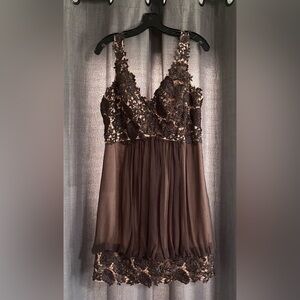 Jovani Tan Satin Gown